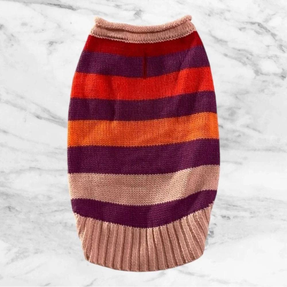 Vibrant Striped Dog Sweater XS | Cozy Knit Pet Clothing in Pink, Purple